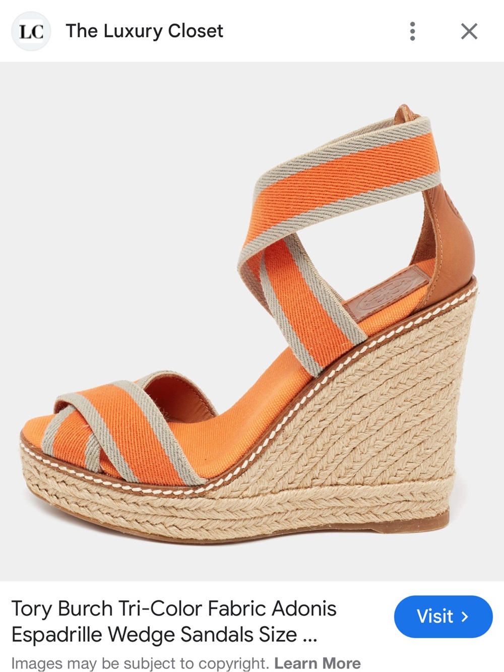 Tory Burch Orange and Tan Adonis Espadrille Wedge Sandals